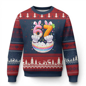 Funny Easter Day Bunny 67 Six Seven Meme Ugly Christmas Sweater TS11 Navy Red Print Your Wear