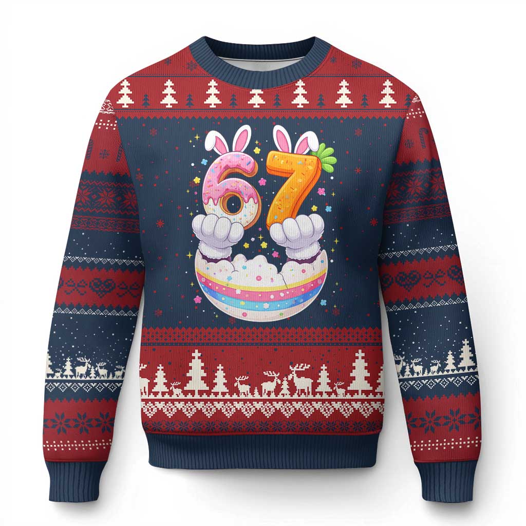 Funny Easter Day Bunny 67 Six Seven Meme Ugly Christmas Sweater TS11 Navy Red Print Your Wear