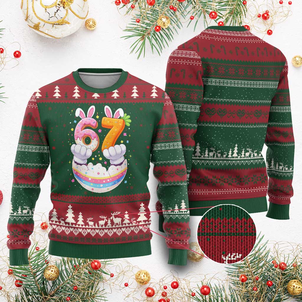 Funny Easter Day Bunny 67 Six Seven Meme Ugly Christmas Sweater TS11 Red Green Print Your Wear