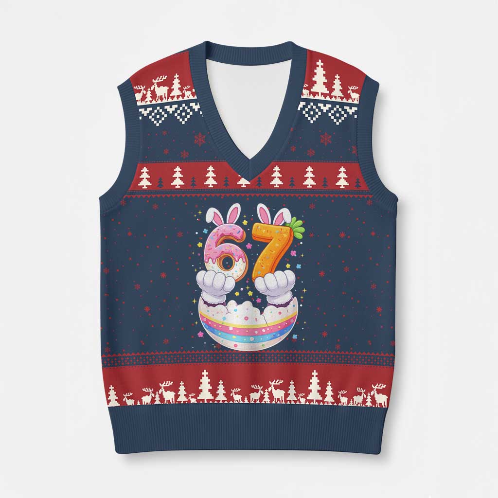 Funny Easter Day Bunny 67 Six Seven Meme V-Neck Knit Sweater Vest TS11 Navy Red Print Your Wear