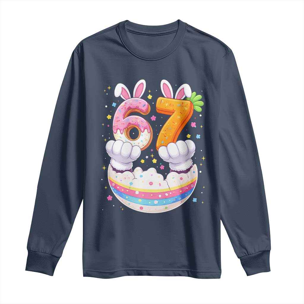 Funny Easter Day Bunny 67 Six Seven Meme Long Sleeve Shirt TS11 Navy Print Your Wear