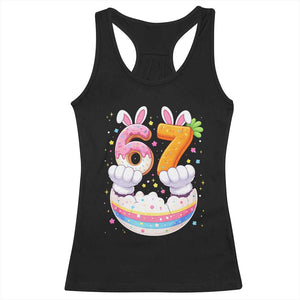 Funny Easter Day Bunny 67 Six Seven Meme Racerback Tank Top TS11 Black Print Your Wear