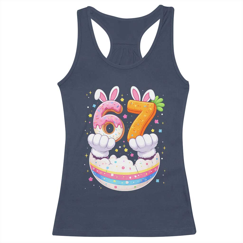 Funny Easter Day Bunny 67 Six Seven Meme Racerback Tank Top TS11 Navy Print Your Wear