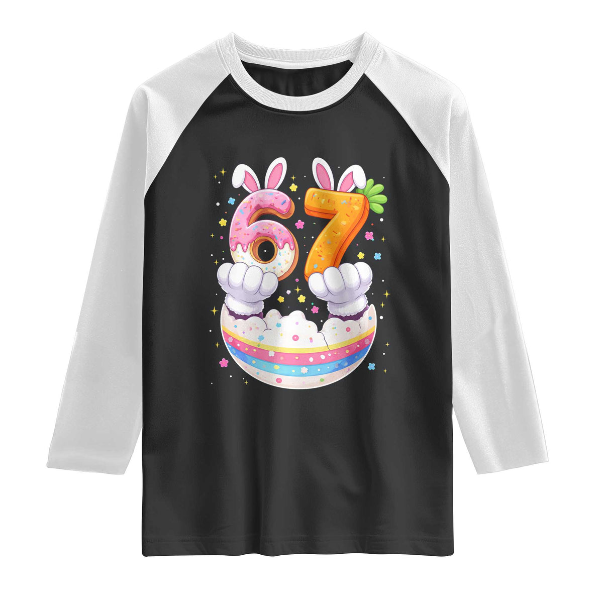 Funny Easter Day Bunny 67 Six Seven Meme Raglan Shirt TS11 Black White Print Your Wear