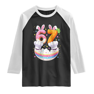 Funny Easter Day Bunny 67 Six Seven Meme Raglan Shirt TS11 Black White Print Your Wear