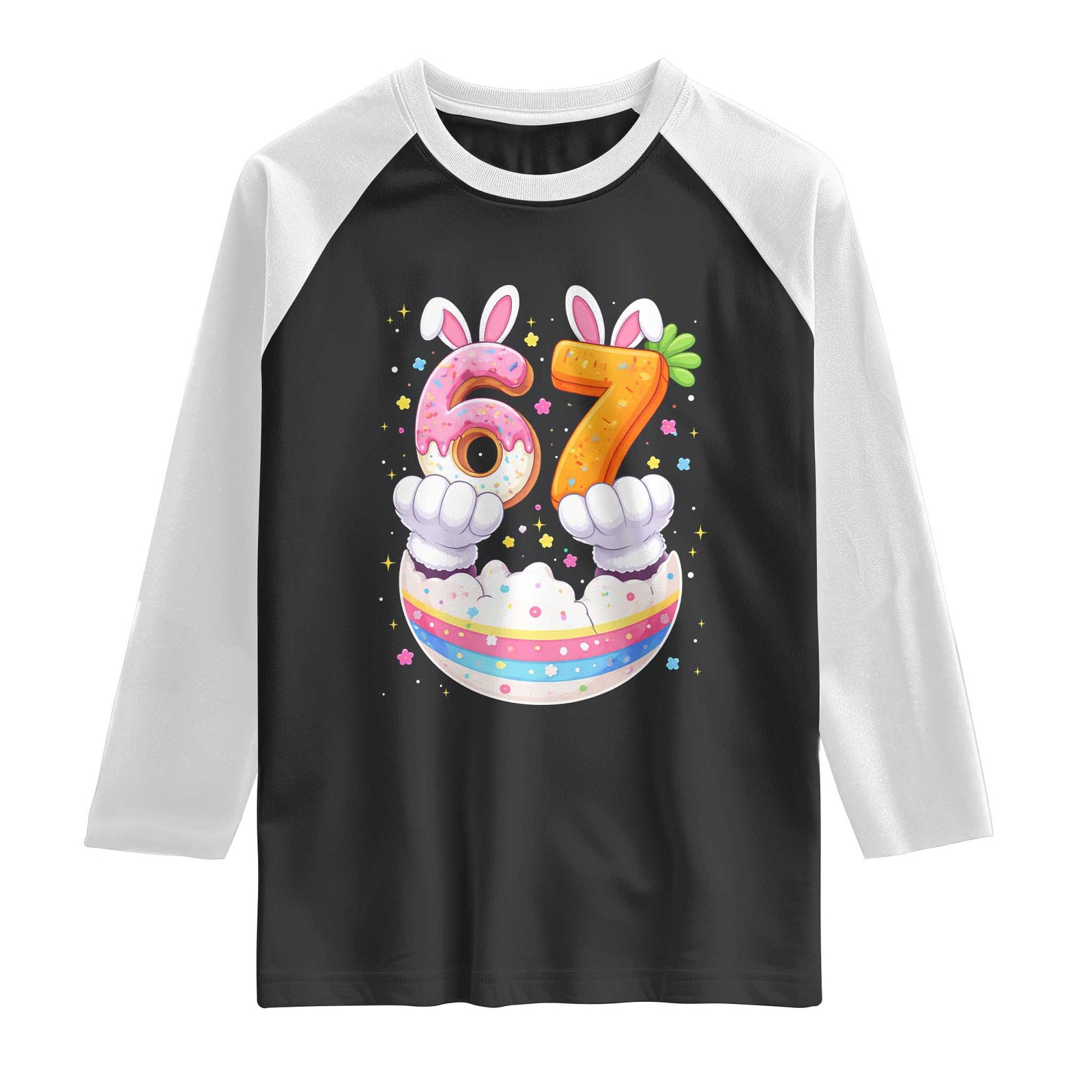 Funny Easter Day Bunny 67 Six Seven Meme Raglan Shirt TS11 Black White Print Your Wear