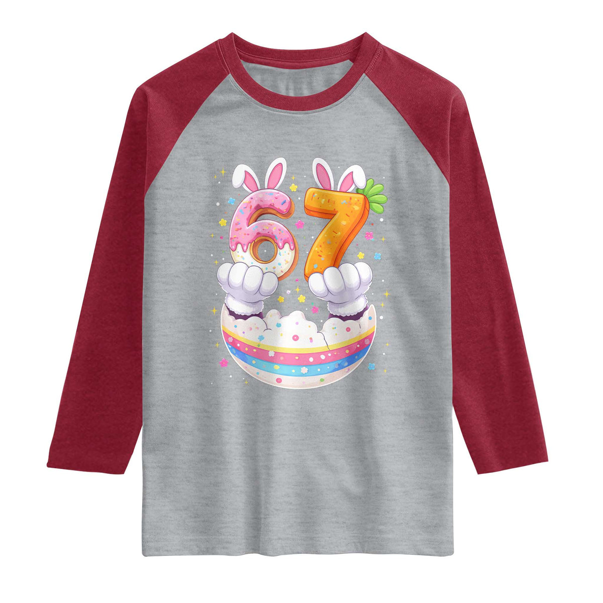 Funny Easter Day Bunny 67 Six Seven Meme Raglan Shirt TS11 Heather Gray Heather Red Print Your Wear