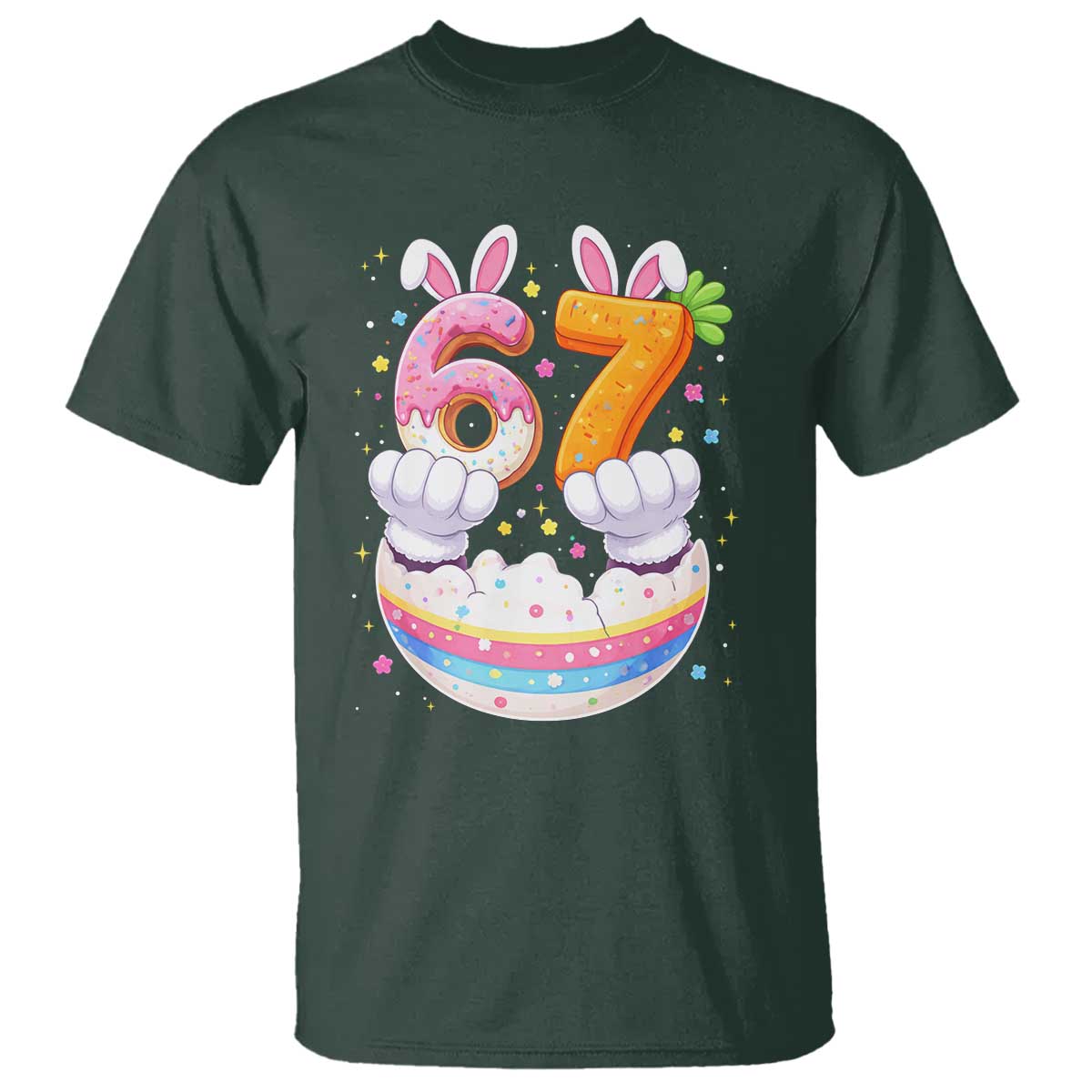 Funny Easter Day Bunny 67 Six Seven Meme T Shirt TS11 Dark Forest Green Print Your Wear