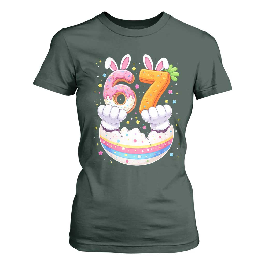 Funny Easter Day Bunny 67 Six Seven Meme T Shirt For Women TS11 Dark Forest Green Print Your Wear