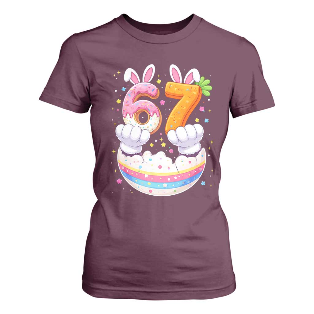 Funny Easter Day Bunny 67 Six Seven Meme T Shirt For Women TS11 Maroon Print Your Wear