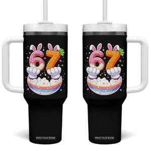 Funny Easter Day Bunny 67 Six Seven Meme Tumbler With Handle TS11 One Size: 40 oz Black Print Your Wear