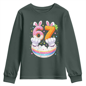 Funny Easter Day Bunny 67 Six Seven Meme Youth Sweatshirt TS11 Dark Forest Green Print Your Wear