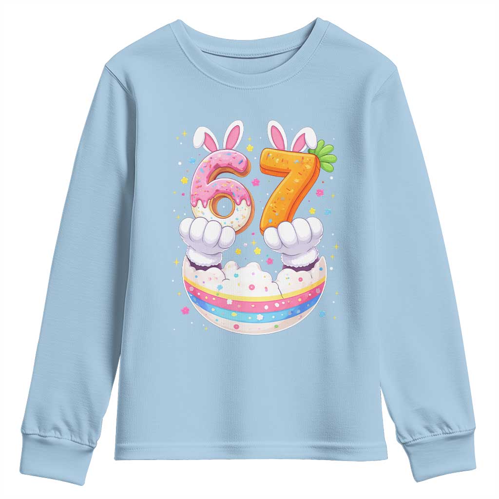 Funny Easter Day Bunny 67 Six Seven Meme Youth Sweatshirt TS11 Light Blue Print Your Wear