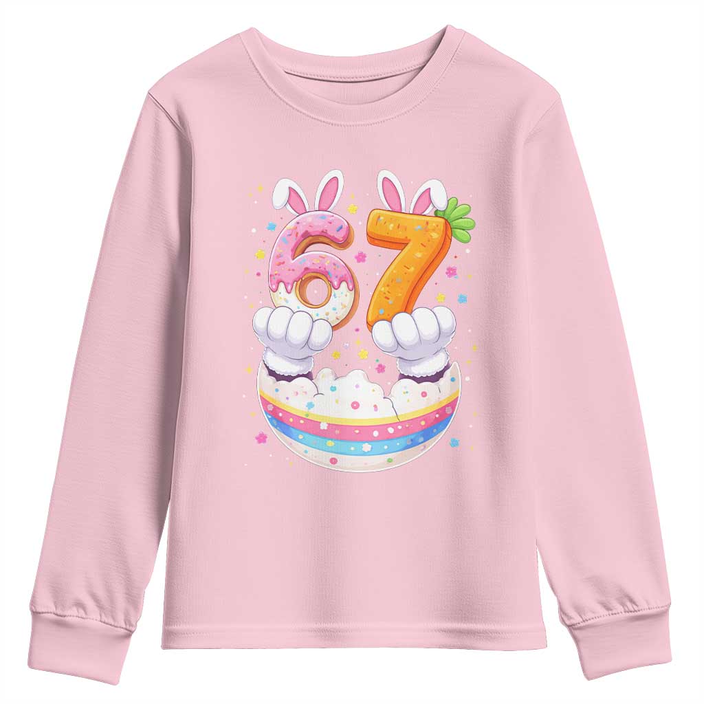 Funny Easter Day Bunny 67 Six Seven Meme Youth Sweatshirt TS11 Light Pink Print Your Wear