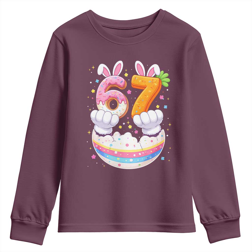 Funny Easter Day Bunny 67 Six Seven Meme Youth Sweatshirt TS11 Maroon Print Your Wear