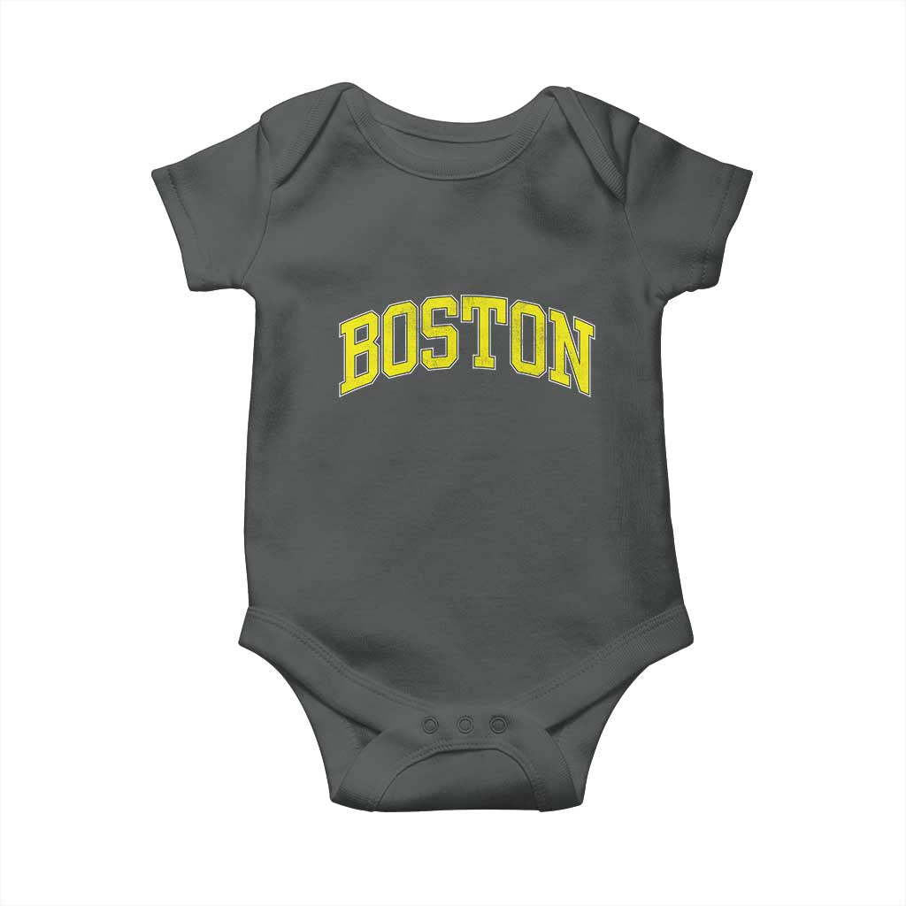 Retro Yellow Boston Massachusetts MA Vintage Throwback Running Baby Onesie TS11 Dark Heather Print Your Wear