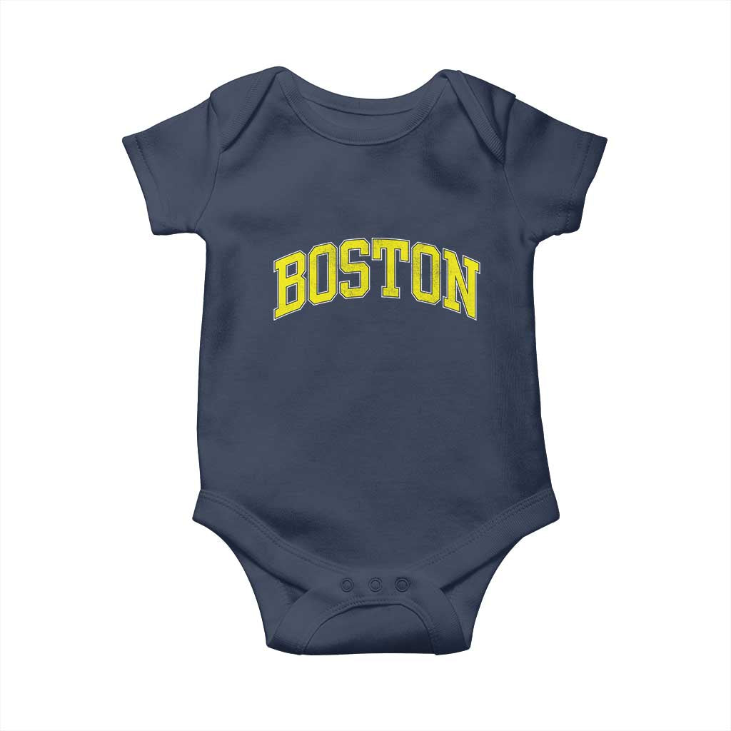 Retro Yellow Boston Massachusetts MA Vintage Throwback Running Baby Onesie TS11 Navy Print Your Wear