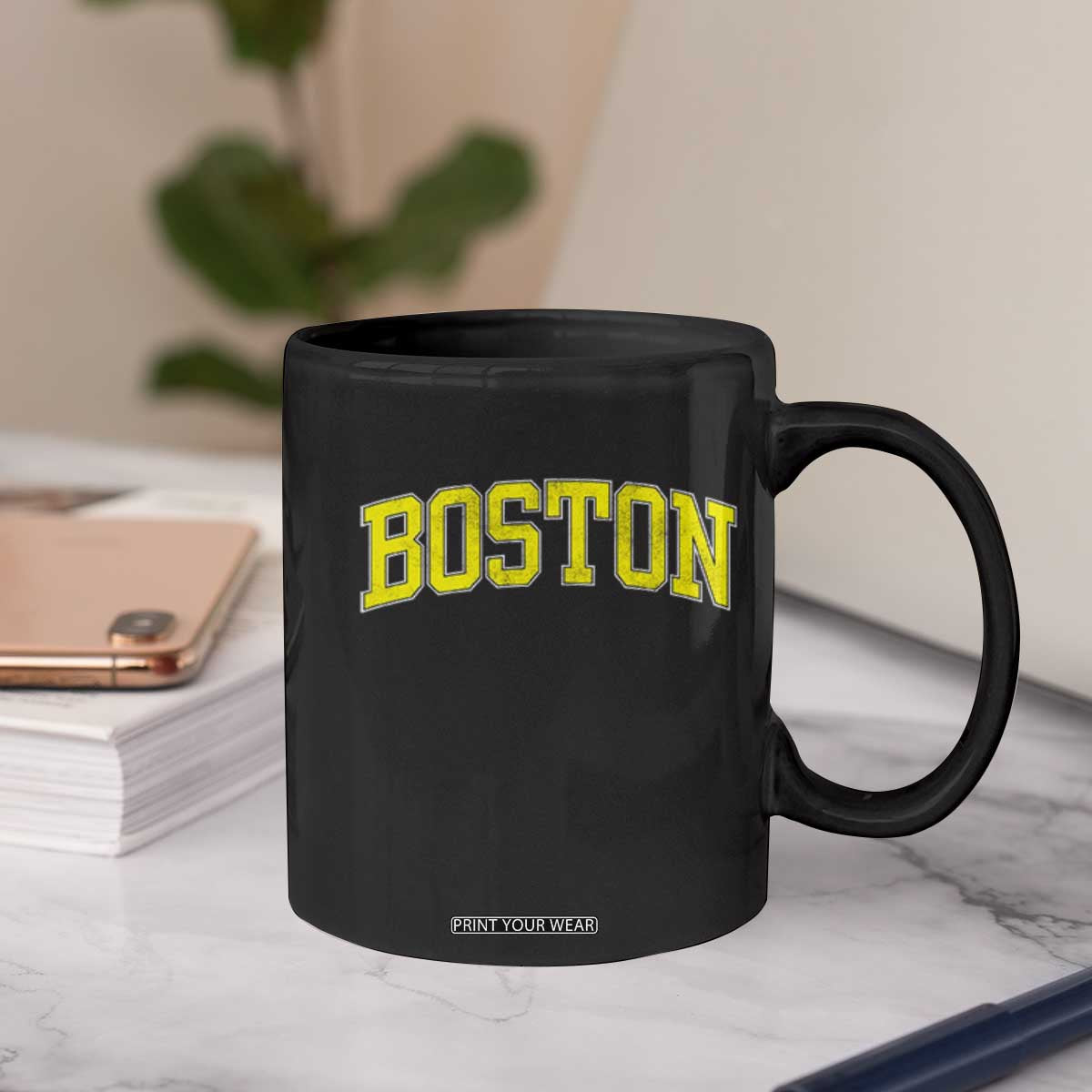 Retro Yellow Boston Massachusetts MA Vintage Throwback Running Coffee Mug TS11 Print Your Wear