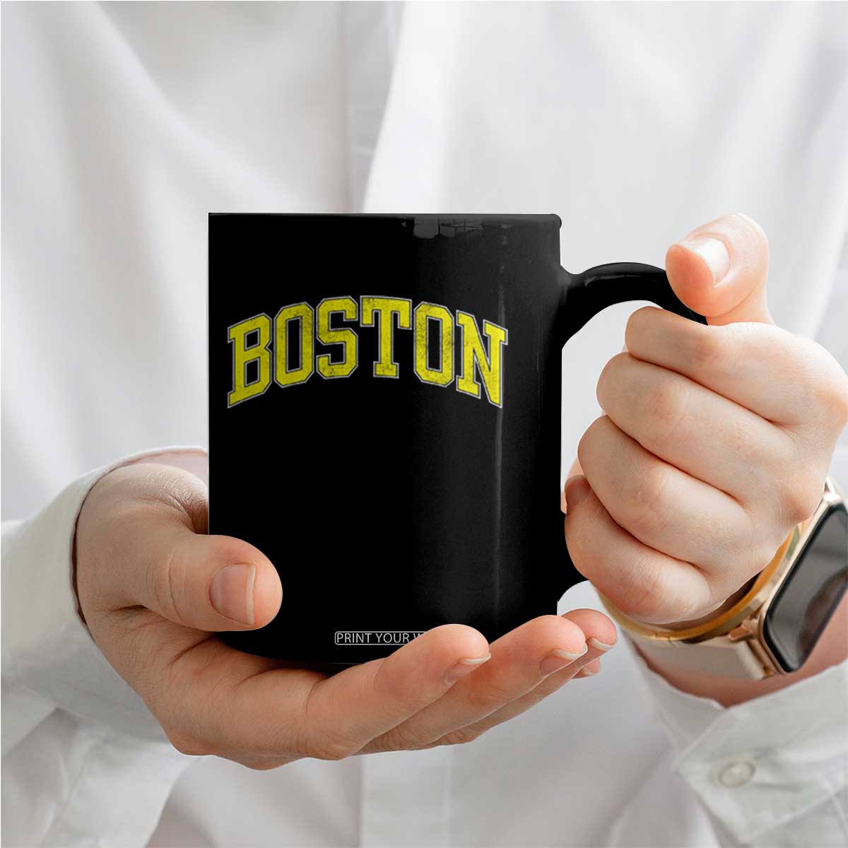 Retro Yellow Boston Massachusetts MA Vintage Throwback Running Coffee Mug TS11 Print Your Wear