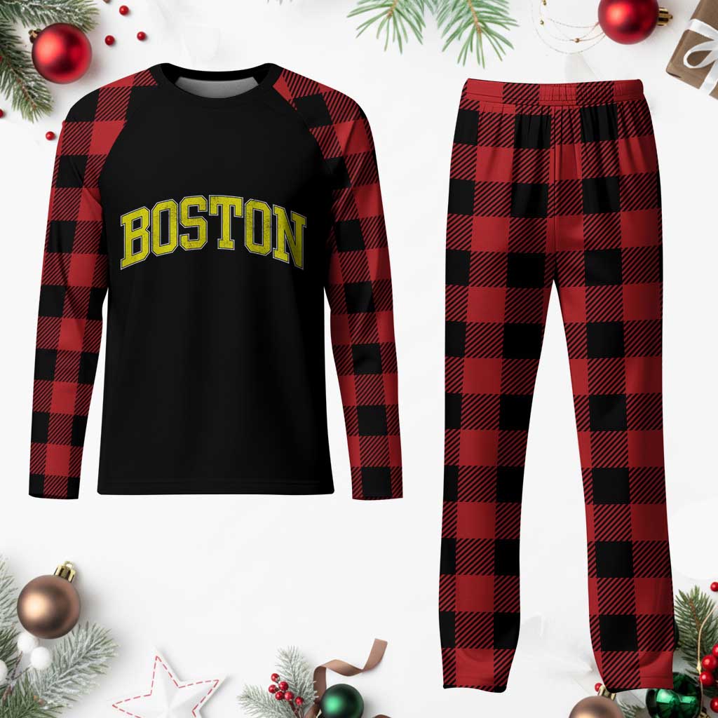 Retro Yellow Boston Massachusetts MA Vintage Throwback Running Plaid Pajama Set TS11 Buffalo Plaid Print Your Wear