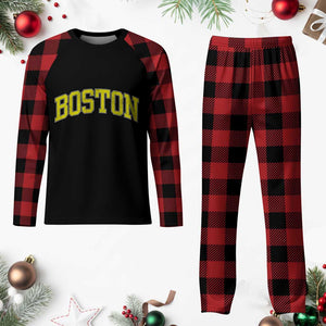 Retro Yellow Boston Massachusetts MA Vintage Throwback Running Plaid Pajama Set TS11 Buffalo Plaid Print Your Wear