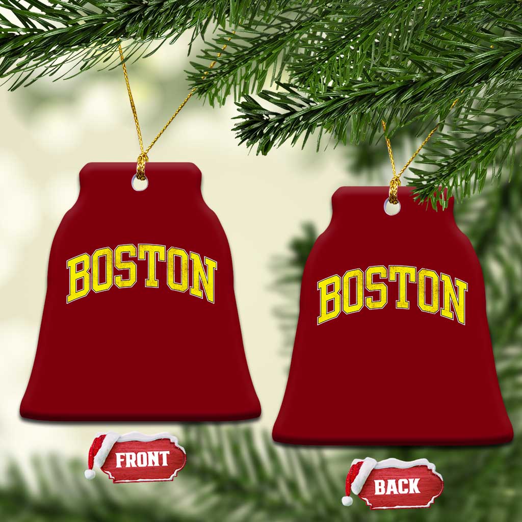 Retro Yellow Boston Massachusetts MA Vintage Throwback Running Ceramic Ornament TS11 Print Your Wear
