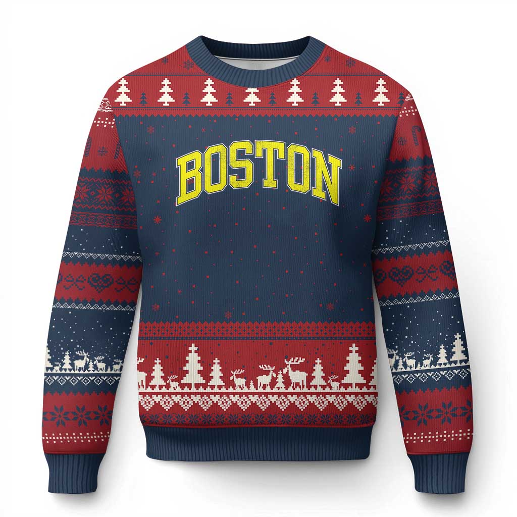 Retro Yellow Boston Massachusetts MA Vintage Throwback Running Ugly Christmas Sweater TS11 Navy Red Print Your Wear