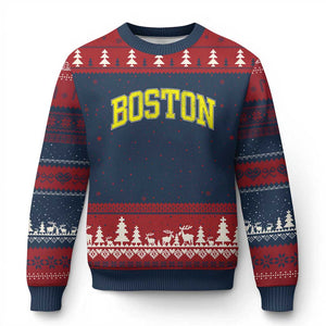 Retro Yellow Boston Massachusetts MA Vintage Throwback Running Ugly Christmas Sweater TS11 Navy Red Print Your Wear