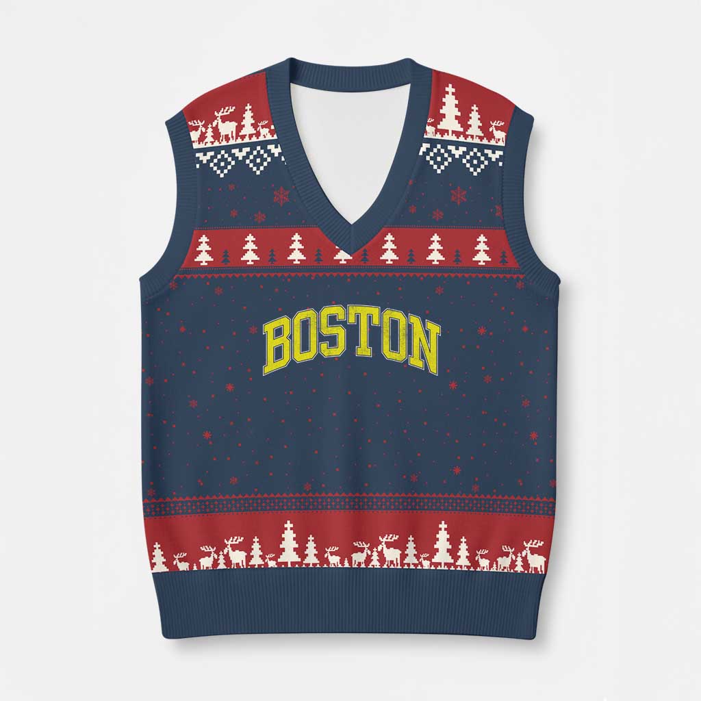 Retro Yellow Boston Massachusetts MA Vintage Throwback Running V-Neck Knit Sweater Vest TS11 Navy Red Print Your Wear