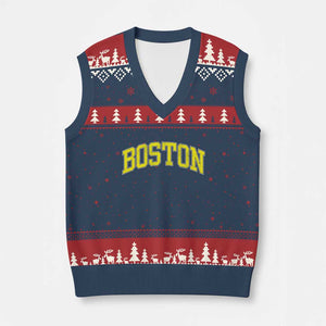 Retro Yellow Boston Massachusetts MA Vintage Throwback Running V-Neck Knit Sweater Vest TS11 Navy Red Print Your Wear