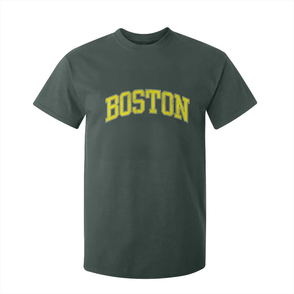 Retro Yellow Boston Massachusetts MA Vintage Throwback Running T Shirt For Kid TS11 Dark Forest Green Print Your Wear