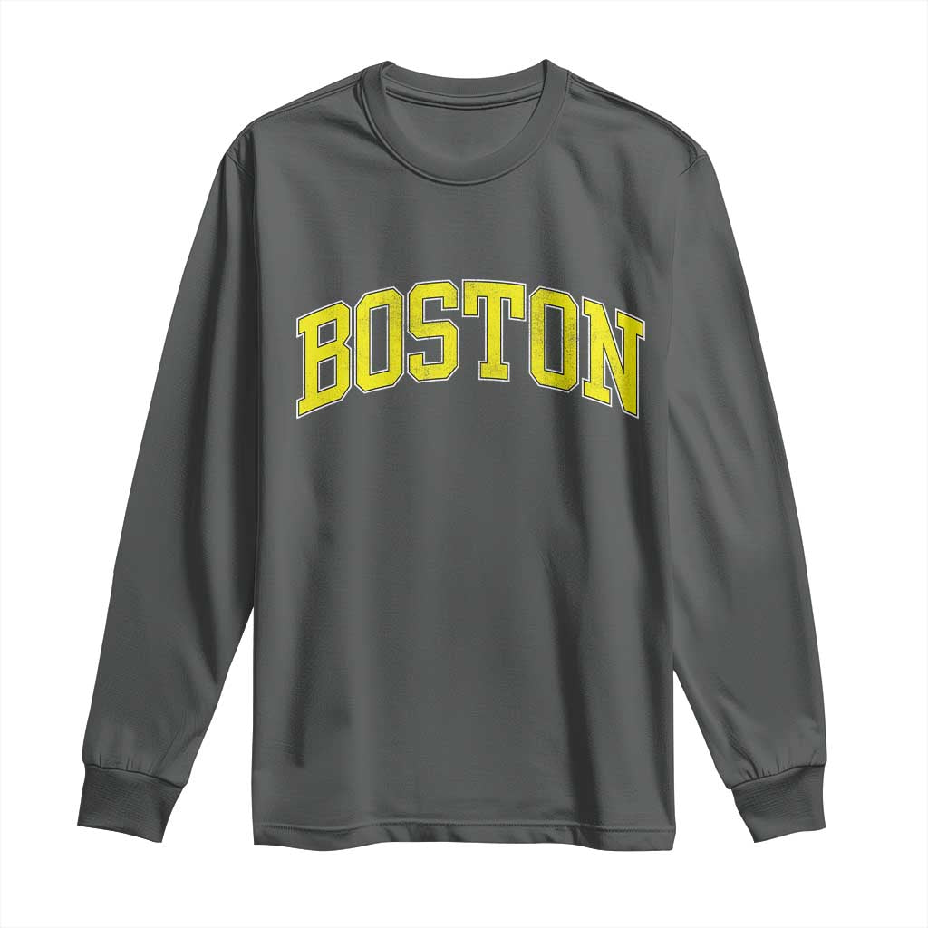 Retro Yellow Boston Massachusetts MA Vintage Throwback Running Long Sleeve Shirt TS11 Dark Heather Print Your Wear