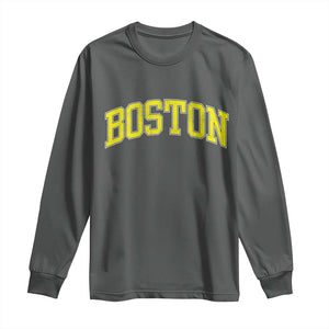 Retro Yellow Boston Massachusetts MA Vintage Throwback Running Long Sleeve Shirt TS11 Dark Heather Print Your Wear