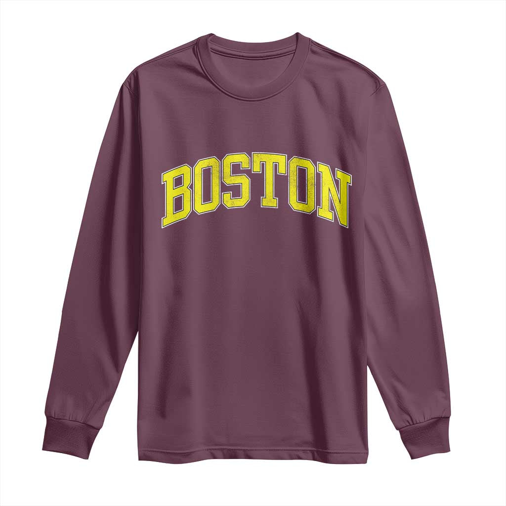 Retro Yellow Boston Massachusetts MA Vintage Throwback Running Long Sleeve Shirt TS11 Maroon Print Your Wear