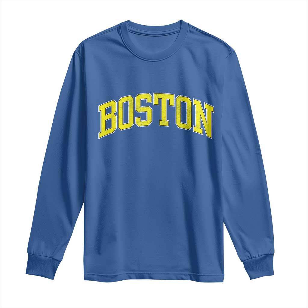 Retro Yellow Boston Massachusetts MA Vintage Throwback Running Long Sleeve Shirt TS11 Royal Blue Print Your Wear