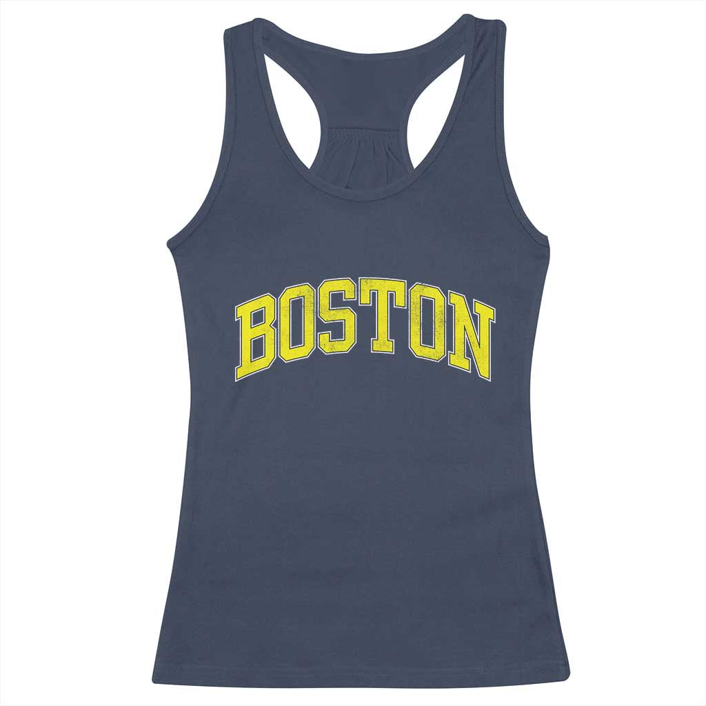 Retro Yellow Boston Massachusetts MA Vintage Throwback Running Racerback Tank Top TS11 Navy Print Your Wear