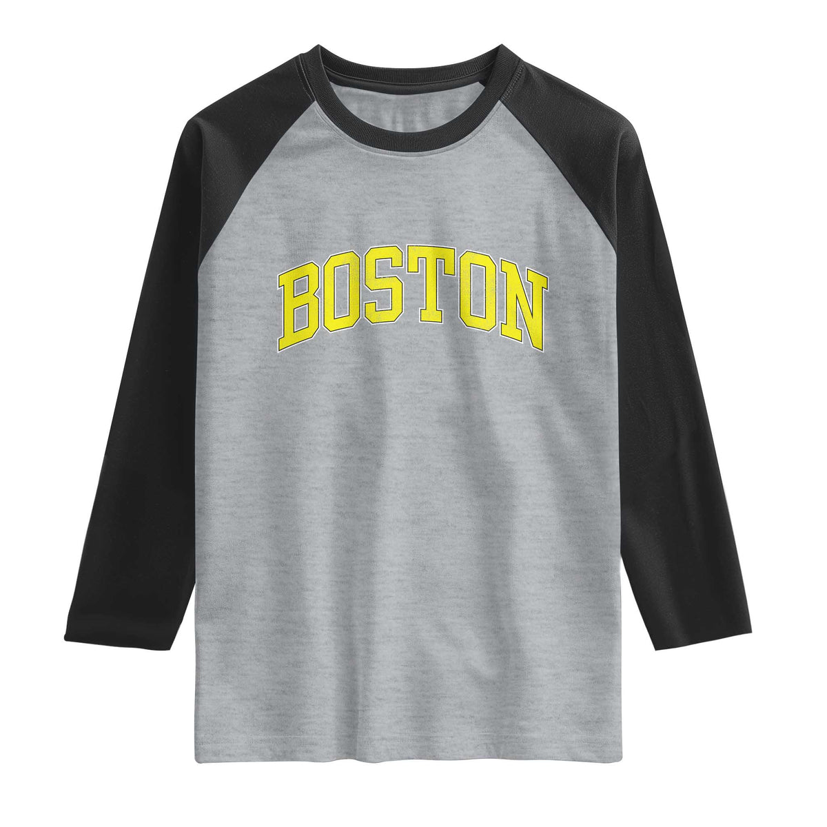 Retro Yellow Boston Massachusetts MA Vintage Throwback Running Raglan Shirt TS11 Heather Gray Black Print Your Wear