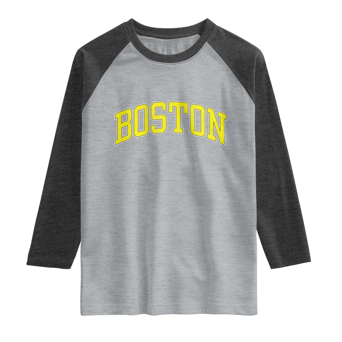 Retro Yellow Boston Massachusetts MA Vintage Throwback Running Raglan Shirt TS11 Heather Gray Heather Charcoal Print Your Wear