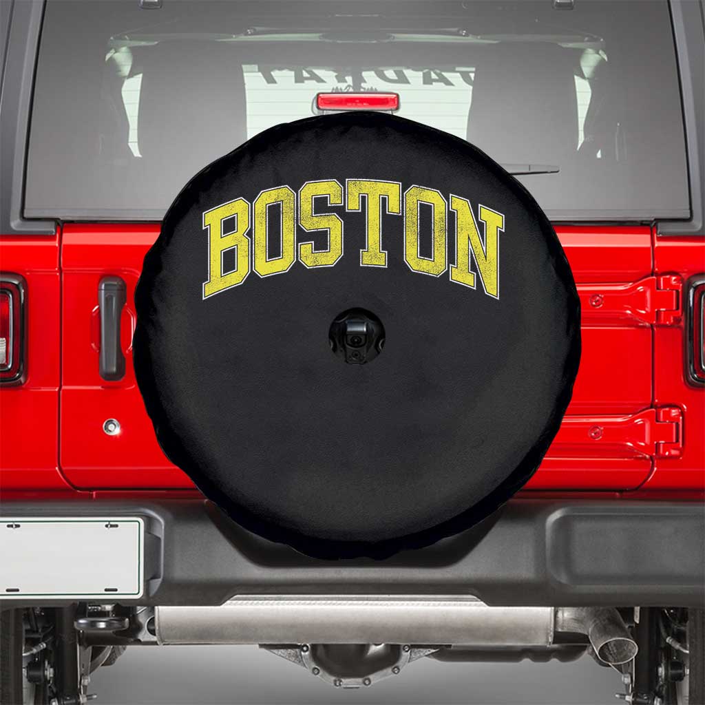 Retro Yellow Boston Massachusetts MA Vintage Throwback Running Spare Tire Cover TS11 Black Print Your Wear