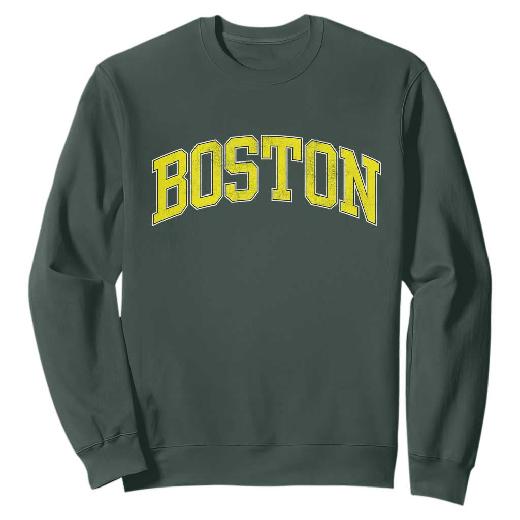 Retro Yellow Boston Massachusetts MA Vintage Throwback Running Sweatshirt TS11 Dark Forest Green Print Your Wear