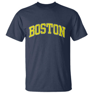 Retro Yellow Boston Massachusetts MA Vintage Throwback Running T Shirt TS11 Navy Print Your Wear