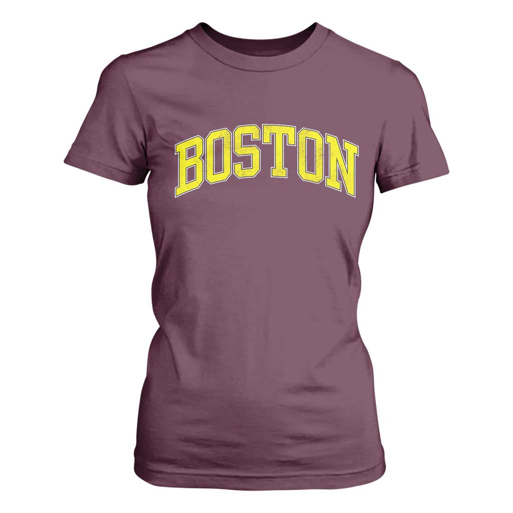 Retro Yellow Boston Massachusetts MA Vintage Throwback Running T Shirt For Women TS11 Maroon Print Your Wear