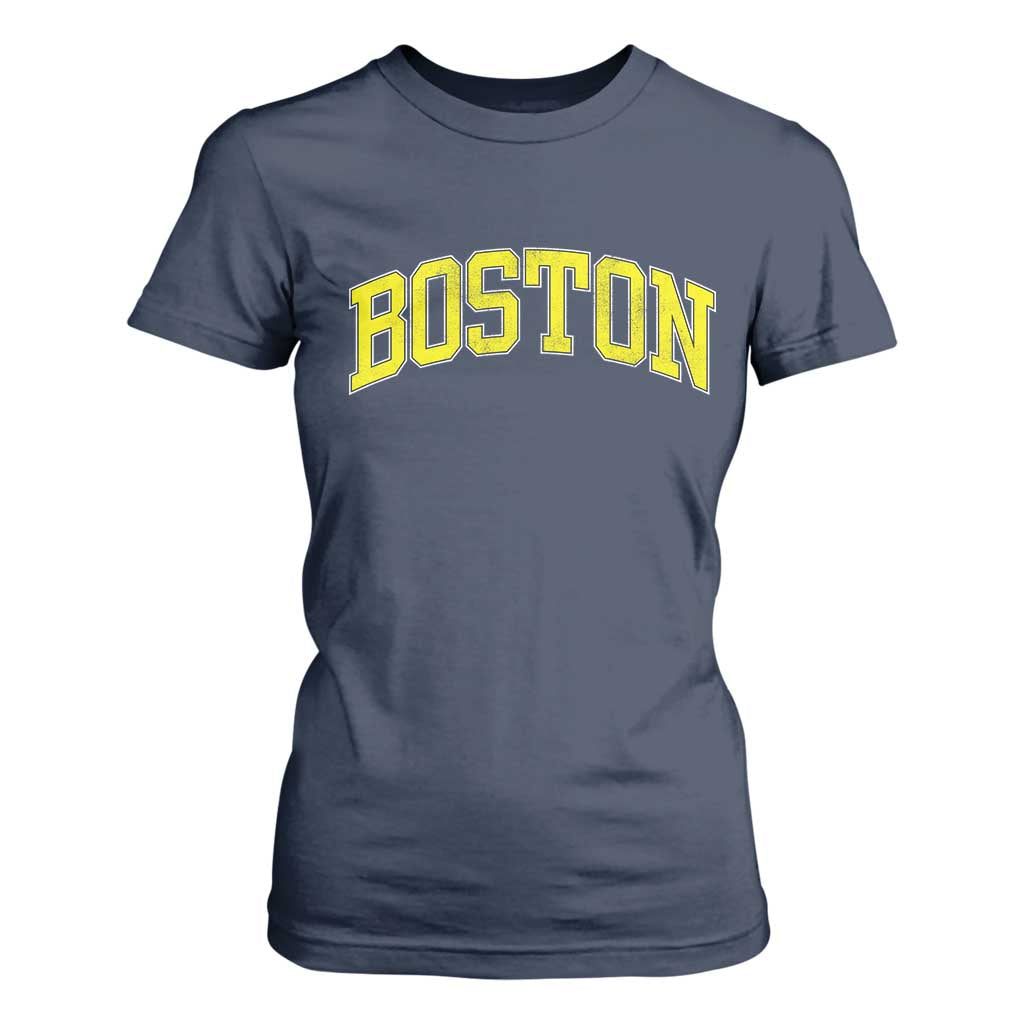 Retro Yellow Boston Massachusetts MA Vintage Throwback Running T Shirt For Women TS11 Navy Print Your Wear