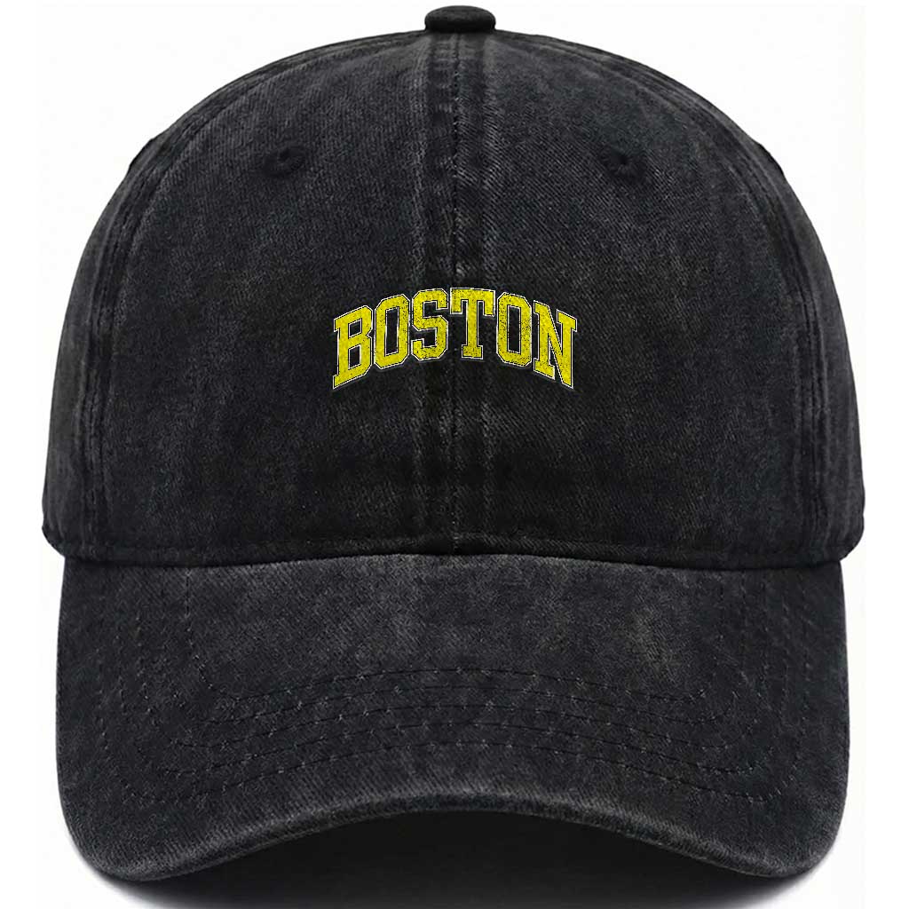Retro Yellow Boston Massachusetts MA Vintage Throwback Running Washed Cotton Baseball Cap TS11 Washed Cap Universal Fit Black Print Your Wear