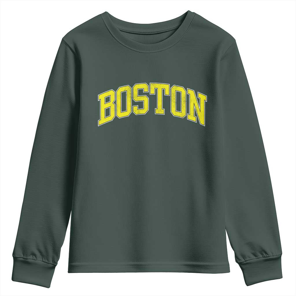 Retro Yellow Boston Massachusetts MA Vintage Throwback Running Youth Sweatshirt TS11 Dark Forest Green Print Your Wear