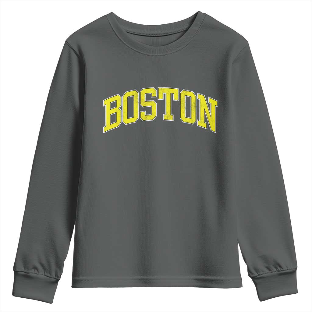 Retro Yellow Boston Massachusetts MA Vintage Throwback Running Youth Sweatshirt TS11 Dark Heather Print Your Wear