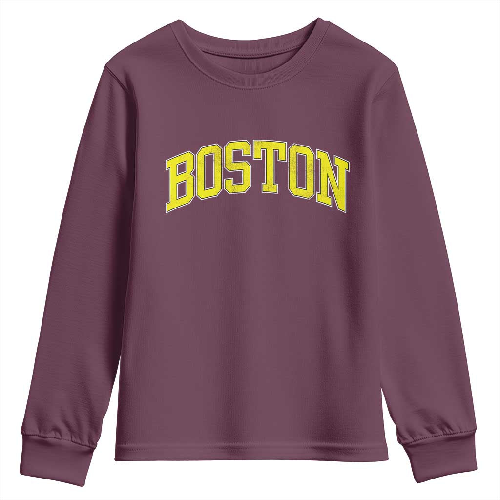 Retro Yellow Boston Massachusetts MA Vintage Throwback Running Youth Sweatshirt TS11 Maroon Print Your Wear