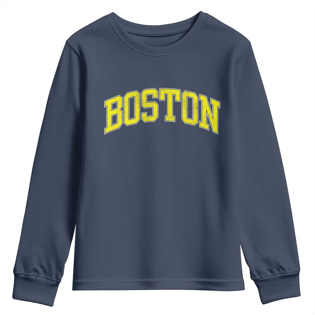 Retro Yellow Boston Massachusetts MA Vintage Throwback Running Youth Sweatshirt TS11 Navy Print Your Wear