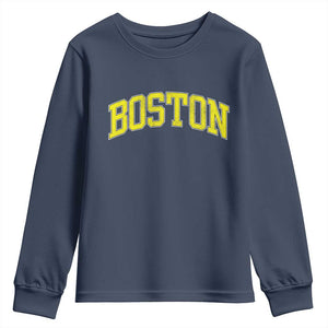 Retro Yellow Boston Massachusetts MA Vintage Throwback Running Youth Sweatshirt TS11 Navy Print Your Wear