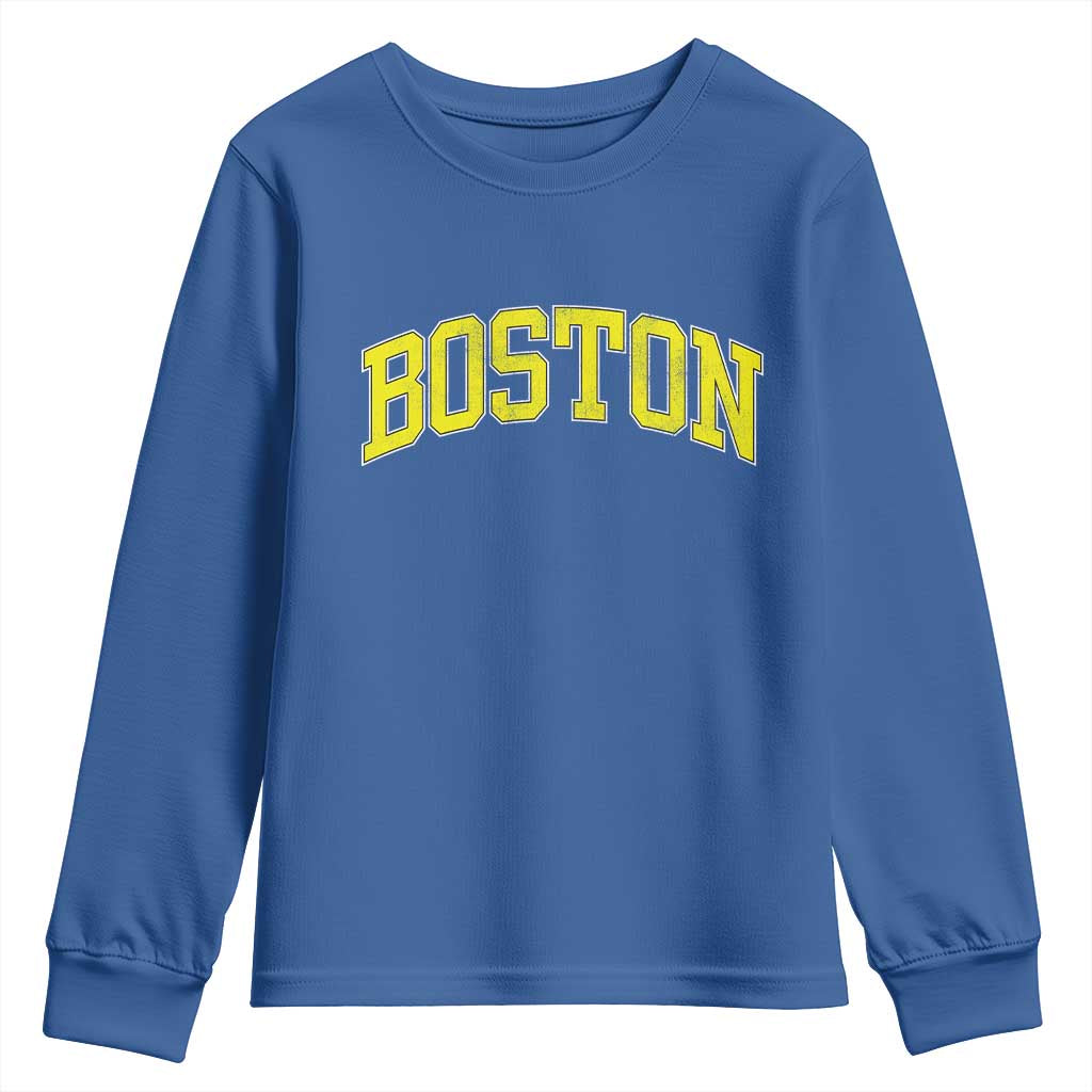 Retro Yellow Boston Massachusetts MA Vintage Throwback Running Youth Sweatshirt TS11 Royal Blue Print Your Wear